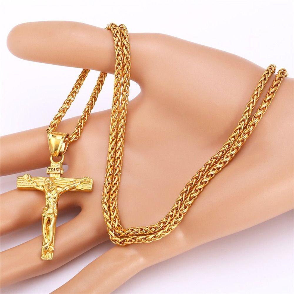 Street Style Metal Clavicle Chain Men Double Layer Choker Korean Style Jewelry Jesus Cross Necklace
