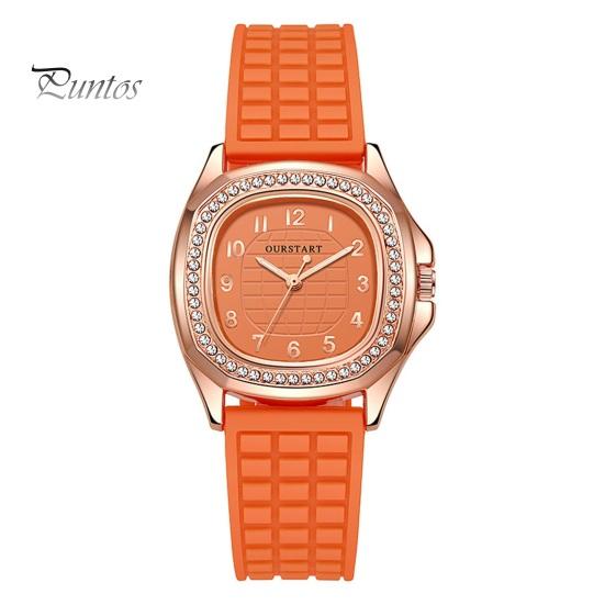 Square Dial Women Watch Casual Rhinestone Silicone Strap Quartz Movement Confidence-boosting Elegant Ladies Girls Dress Wristwatch Fashion Jewelry