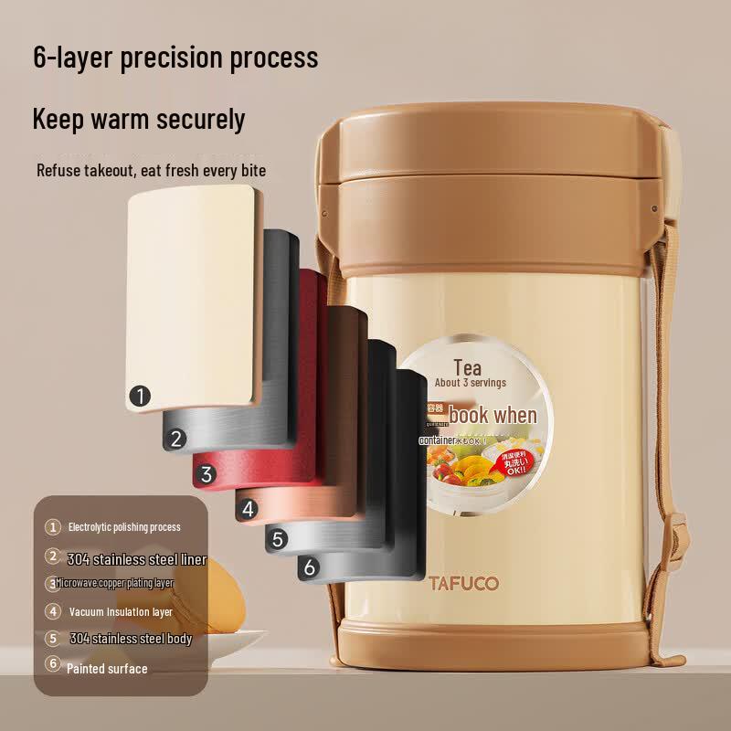 TAFUCO 2.3L 316 Stainless Steel 4-Layer Insulated Lunch Box
