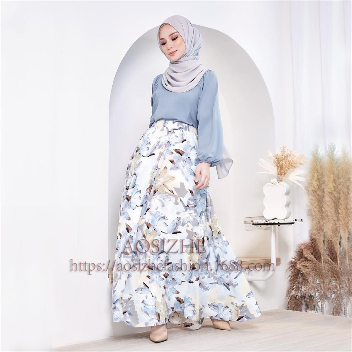 

Middle Eastern & Southeast Asian Print A-Line Mid-Length Skirt One Size светло-синий