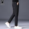 PLAYBOY Casual Pants for Men, Spring And Summer Trousers, Business Slim-Fit Trendy Elastic Long Pants, Black, Size 29