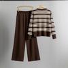 Women's Korean Fashion Striped Sweater & Wide-Leg Pants Knitted Set