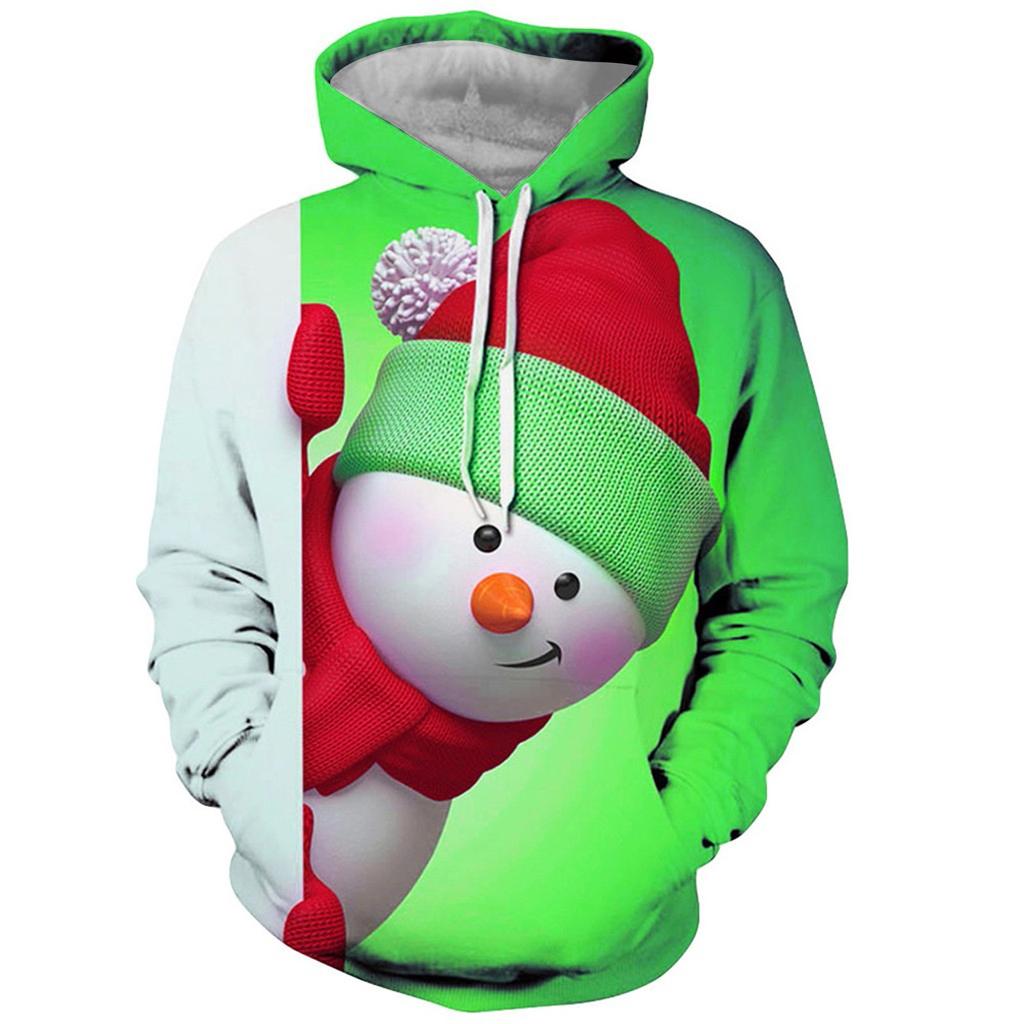 Mens 3D Printed Christmas Pullover Long Sleeve Hooded Sweatshirt Tops Blouse