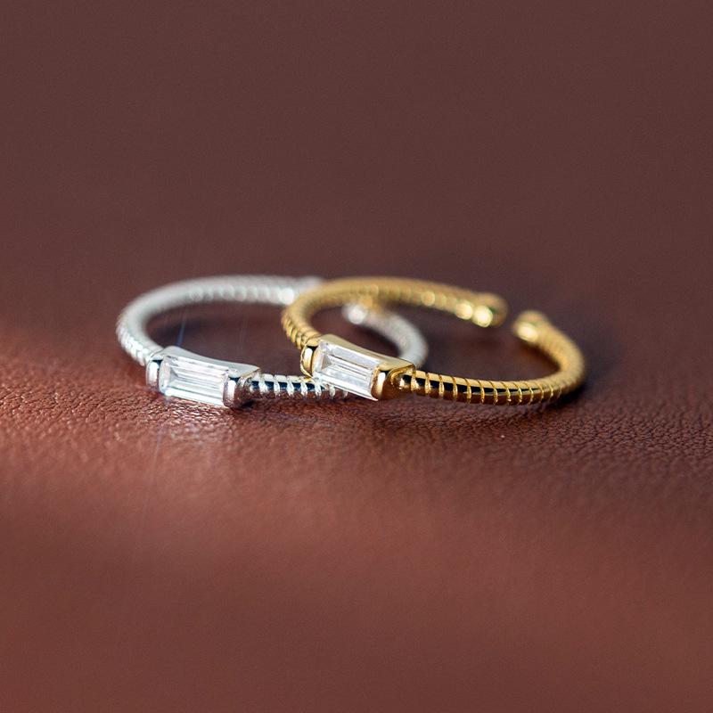 Twisted Zircon Braid Open Square Finger Ring - Blogger Style High-End Niche Design
