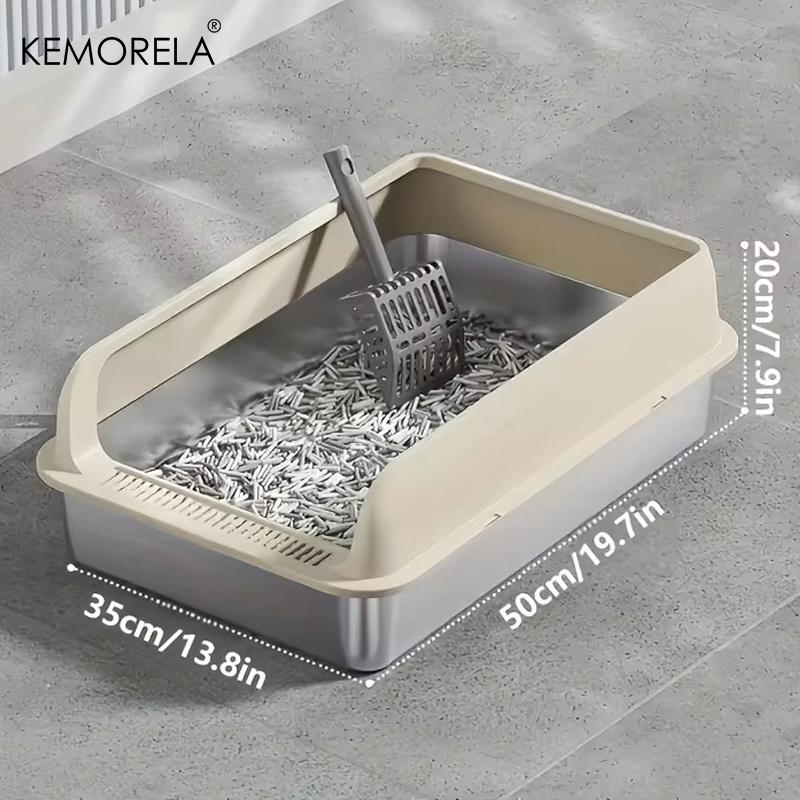 

KEMORELA EXtra Large Stainless Steel Cat Litter Box with Lid -Enclosed High-Sided Odor Resistant Leak-Proof Includes Scoop S