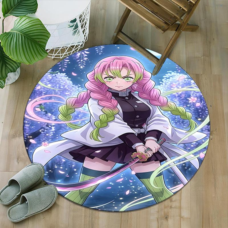 1pc Mitsuri Kanroji Carpet, Round Rug, Comfortable, Suitable for Entryways, Living Rooms, Office, And Bedrooms, Christmas Decoration