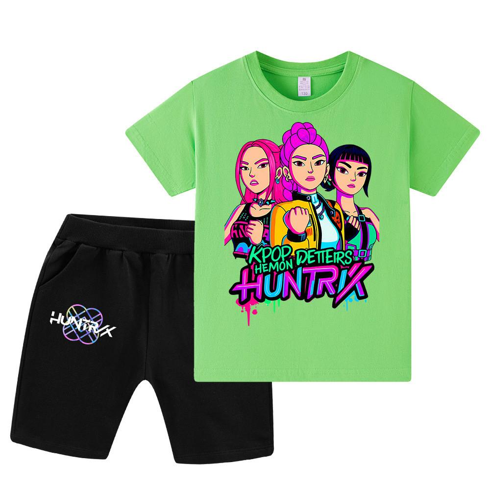 WA1210 Kids Boys Girls Kpop Rumi Zoey Mira Print Short Sleeves T-shirt Shorts Pants Sets