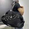 Women'S Personalized Mesh Oversized Tote Bag Large Pin Rivet Ring Shoulder Bag