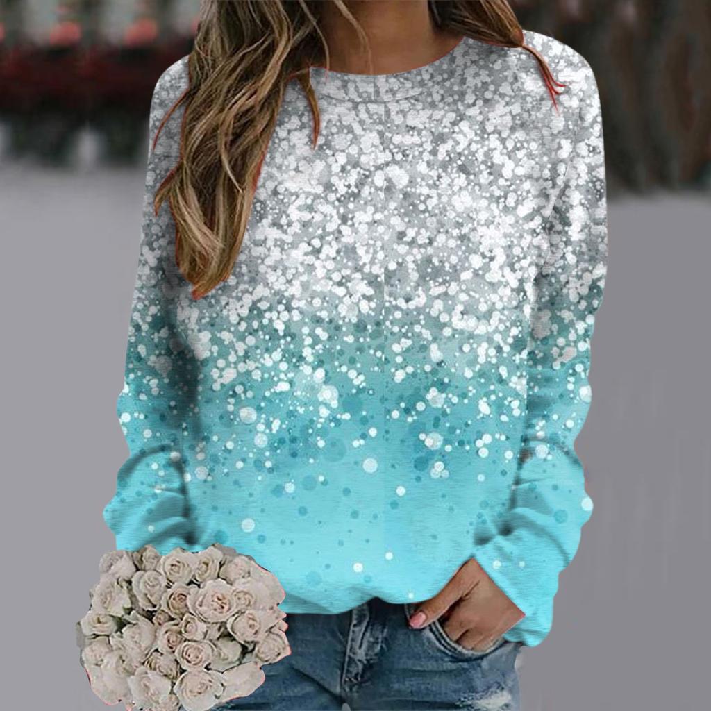 Fashionable Retro 3D Floral Print Women's Casual Round Neck Long Sleeved T-shirt