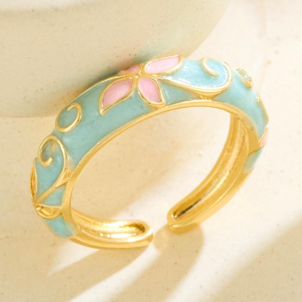 Colorful Oil-Drop Enamel Ring Versatile Drip Glazing Ring Vintage Flower Open Ring  Wedding
