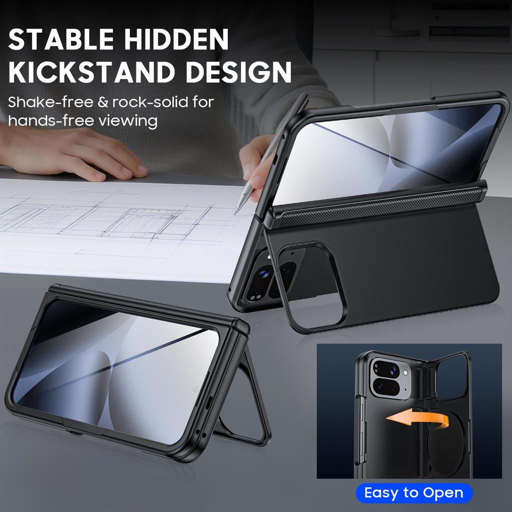 For Google Pixel 10 Pro Fold with Magnetic Power [Hidden Kickstand][Screen Protector][Hinge Protection] Slim Shockproof Protective Phone Case-Black