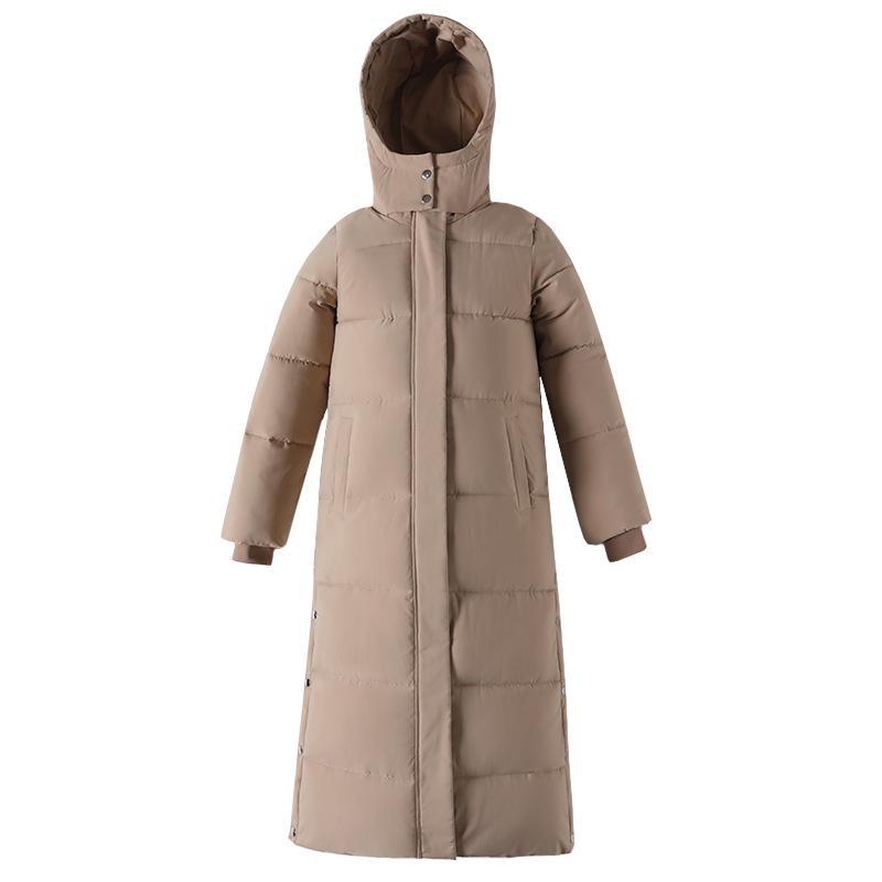 Women's Long Hooded Over-the-Knee Down Jacket - Thick, Warm, Slim Fit Winter Coat, Solid Color, Trendy Casual Style