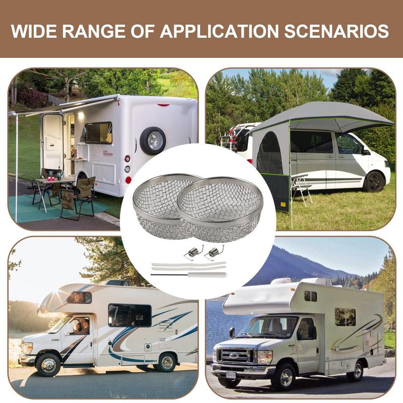 RV Water Heater Screen 2pcs Vent Screen Furnace Cover RV Furnace Vent Cover 2.8in Stainless Screen Guard With Installation Tool