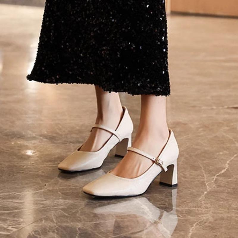 Fashion 2025 New Women's Mary Jane High Heels Square Toe Chunky Heels Outdoor Fashion Dress Pumps Women Shallow Buckle Strap Shoes