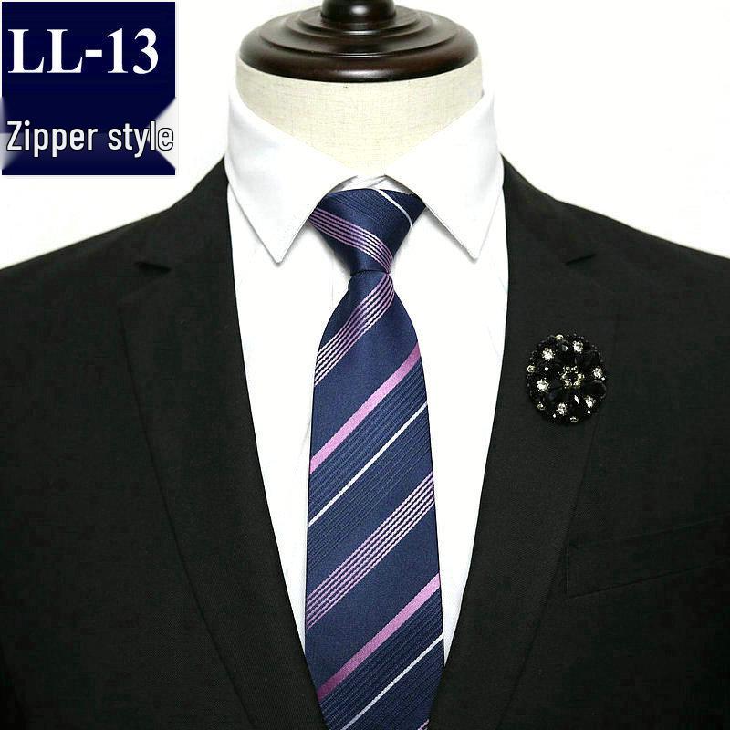 Men's No-Iron Zipper Striped Formal Tie with Logo, 8cm