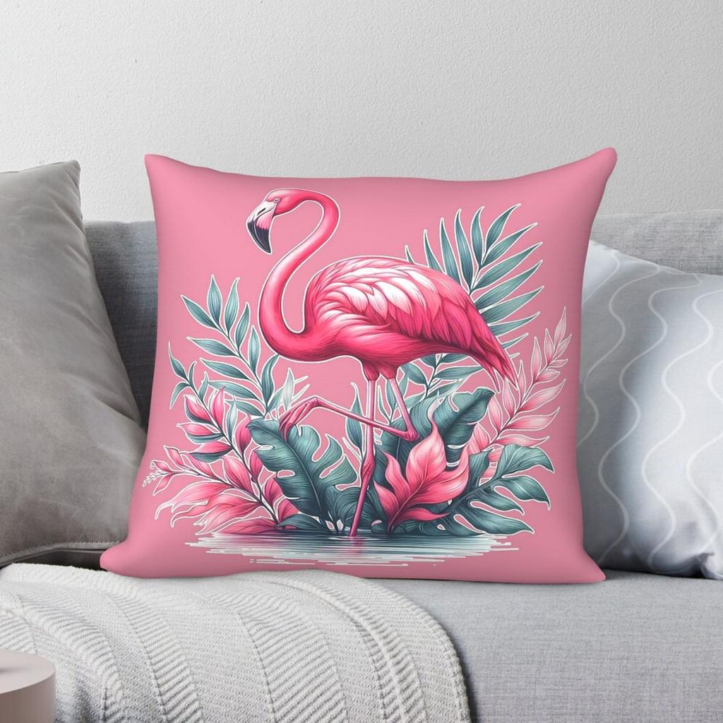 Pink Flamingo Tropical Square Pillowcase Polyester Linen Velvet Printed Zip Decorative Pillow Case Car Cushion Cover Wholesale
