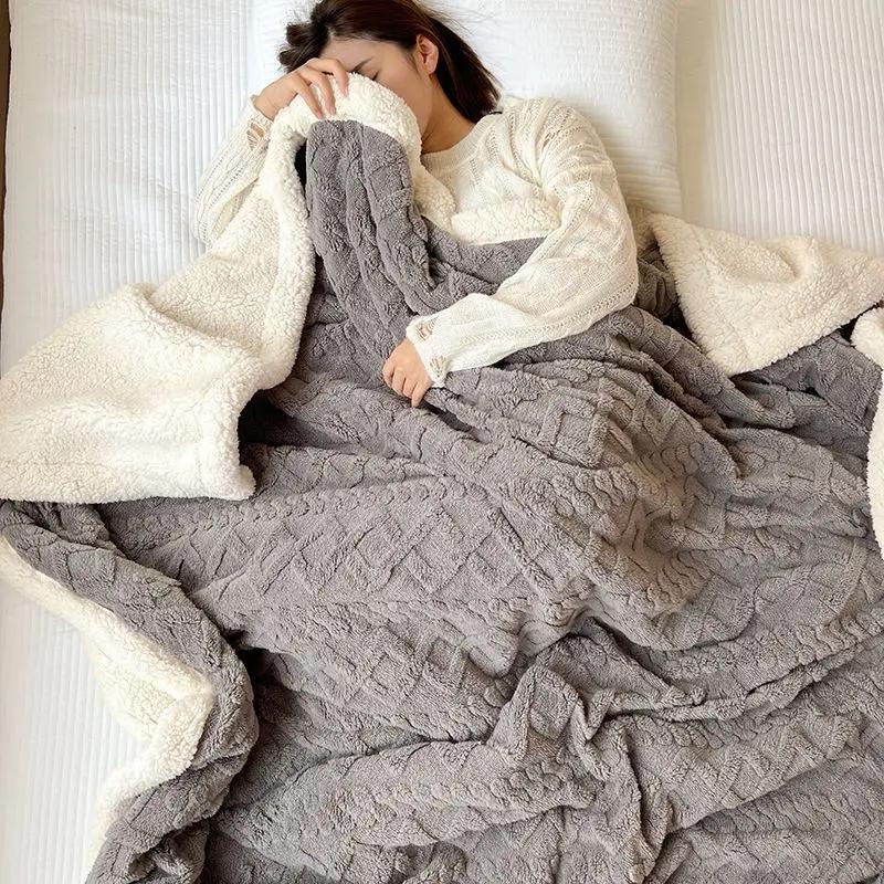 Winter Thick Lamb Fleece Blankets Thick Wide Flannel Bedroom Sofa Soft Breathable Warm Cover Sofa Blanket Small Blankets for Bed