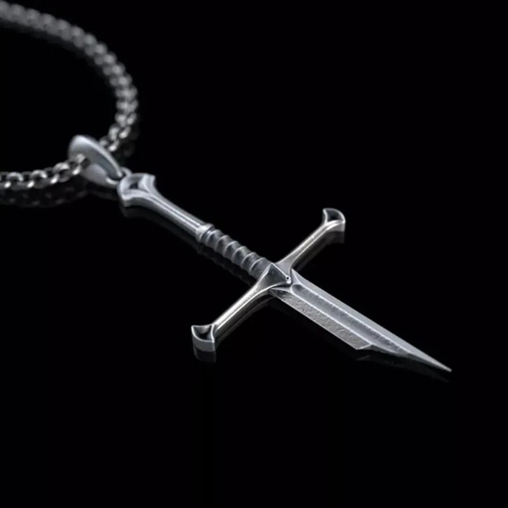 Personality Gothic Silver Color Warrior Broken Sword Cross Pendant Necklace for Women Men Hallowmas Hip-hop Punk Jewelry Gifts