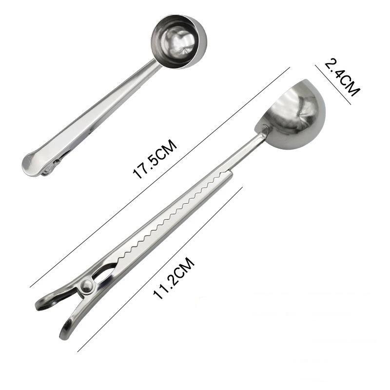 2-In-1 Stainless Steel Coffee Measuring Coffee Scoop Multifunctional Food Sealing Clip Tea Milk Powder Scoop Coffee Accessories
