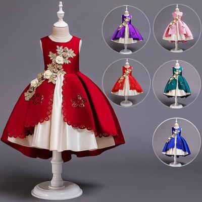 Kinder Blumenstickerei Formelles Abendhochzeitskleid für elegantes Blumenmädchenkleid Kinder Kinderparty für Mädchen Geburtstagskleid