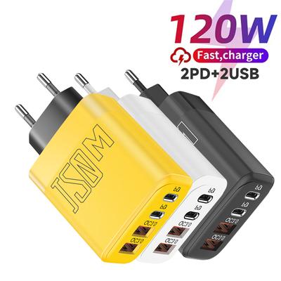 Total 120W 4 Ports USB Type C Charger Fast Charging Mobile Phone Adapter For iPhone Samsung Xiaomi Quick Charge 3.0 Wall Charger