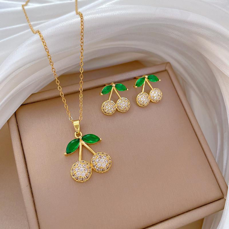 Full of Zirconium Exquisite Wind Copper Micro-inlaid Earrings Necklace Set Combination