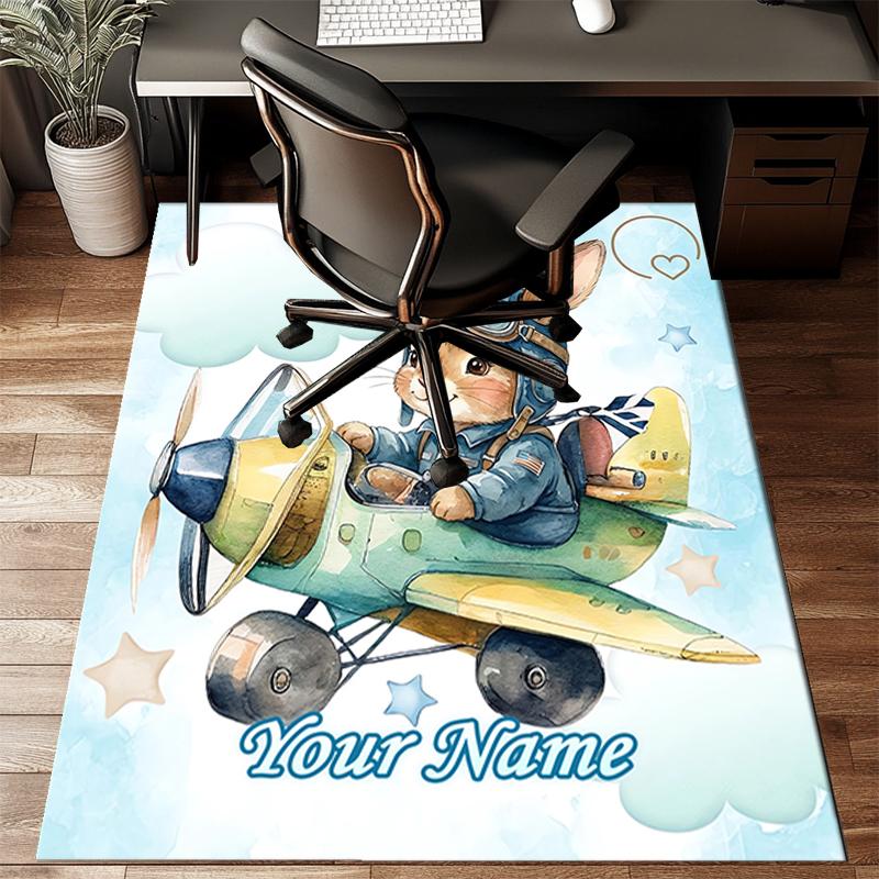 1PC Custom Name Rabbit Pilot Adventure Sky Theme Floor Mat Ideal for Living Room, Game Rooms, Office, Bedroom, Floor Mat Playful Design