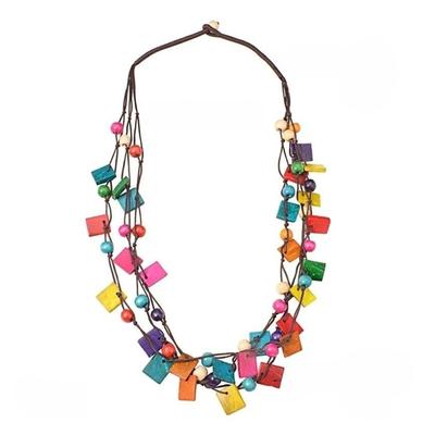 Collier pendentif multicouche irrégulier coloré, perles de bois de style africain, accessoire de bijouterie pour femme, tenue décontractée