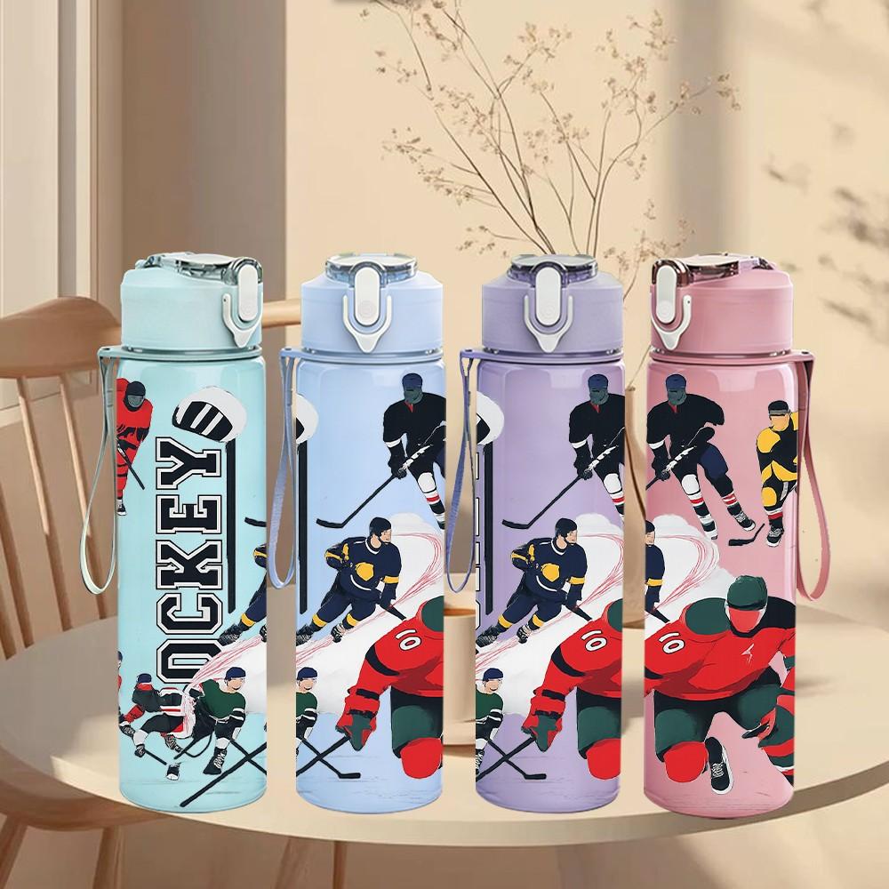 1PC Ice Hockey Player Group Art 750ml Color Plastic Sports Water Bottle Leakproof Flip Straw Lid Suitable for Sports Office Home Use