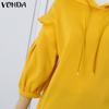 VONDA Women Ruffle Half Sleeve Hooded Pullovers Blouses Hoodies