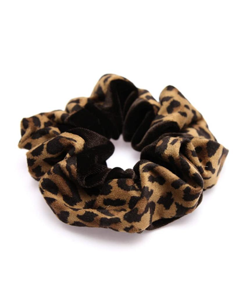 VINGTAINE Velvet Leopard Print Scrunchie with Animal Simple Office Ruffled Hair Accessory Suede-Like Print, Style, HS-67