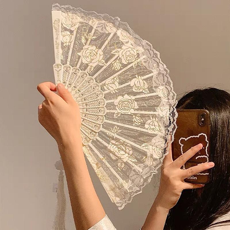 Lace Decorative Fans Folding Hand Fan Black White Dancing Fans Wedding Party Stage Performance Fan Gifts For Guest