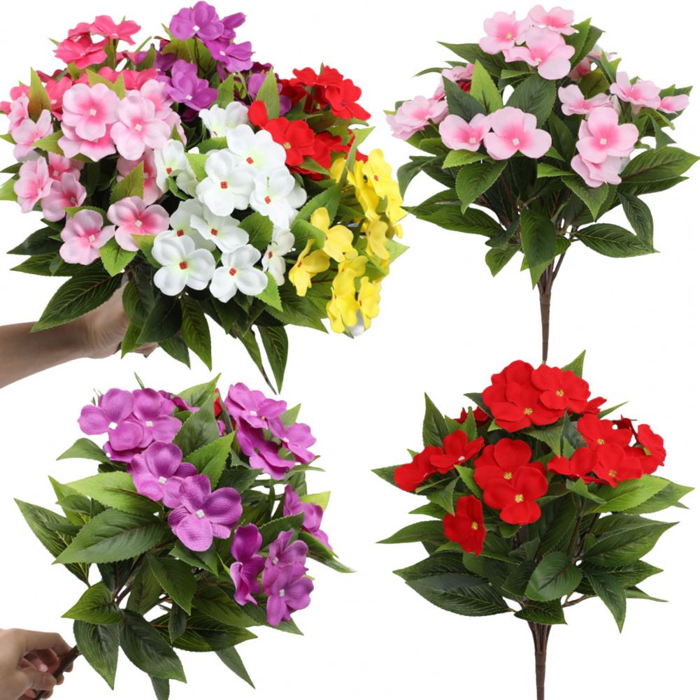 Handcrafted Artificial Flowers 8 Bundles Artificial Impatiens Flowers Uv Resistant Faux Silk Shrubs Outdoor Garden Planter Decor