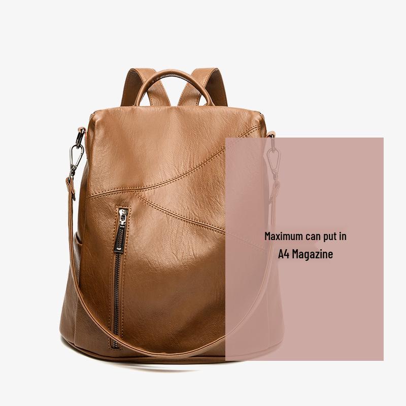 Korean Style Women's Soft Leather Anti-theft Backpack - Versatile, Large Capacity, Double Shoulder for Casual Travel, 2026 Summer