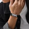 Mens Leather Bracelets,Stylish Stainless Steel 3 Layer Black Bracelets,New Fashion Jewelry Gift for Father Dad Husband BFF Son