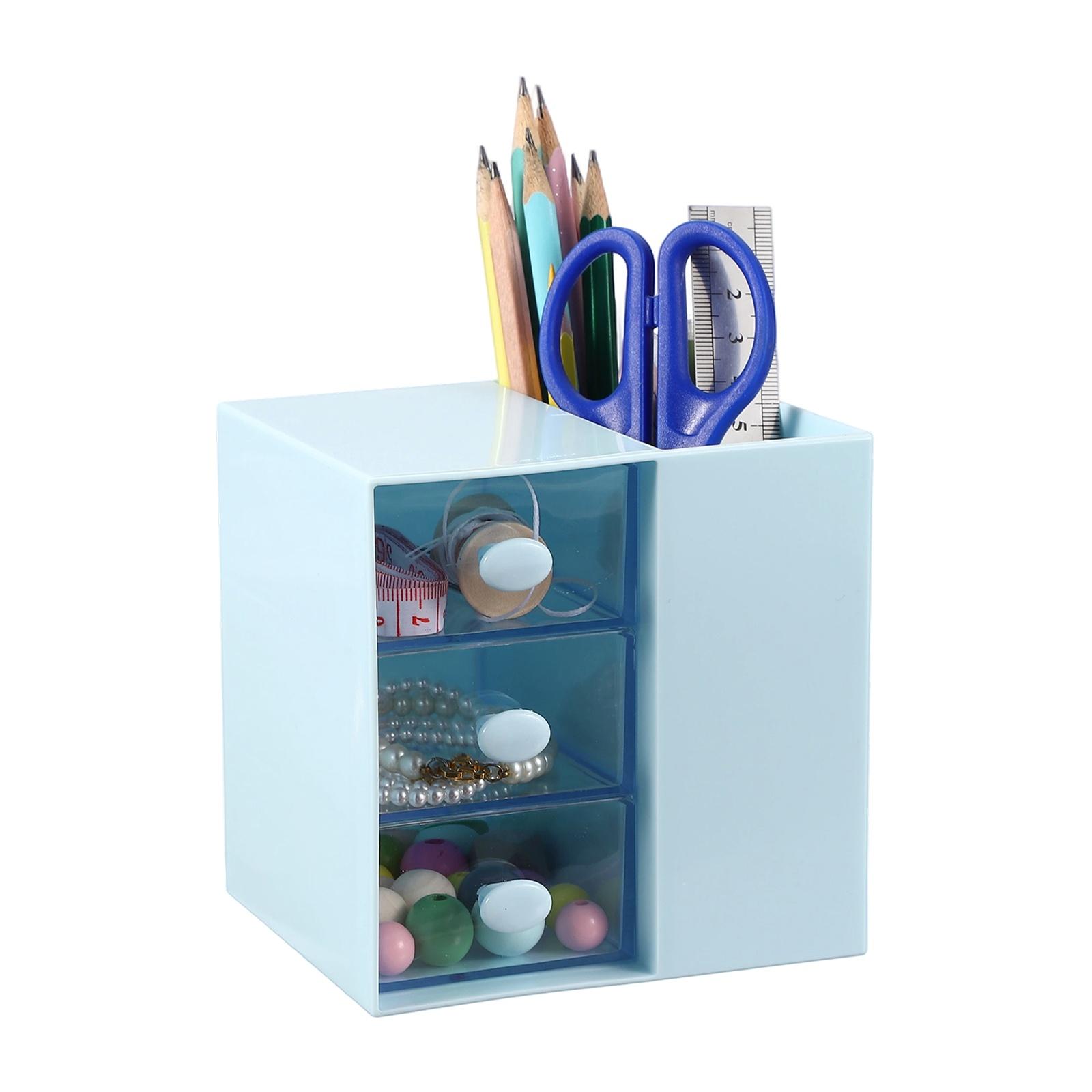 Uxcell Desktop 3Grid Storage Boxes Organizer Transparent Small Drawer Partitioned Student Plastic Desk Sundries Storage Box Cute