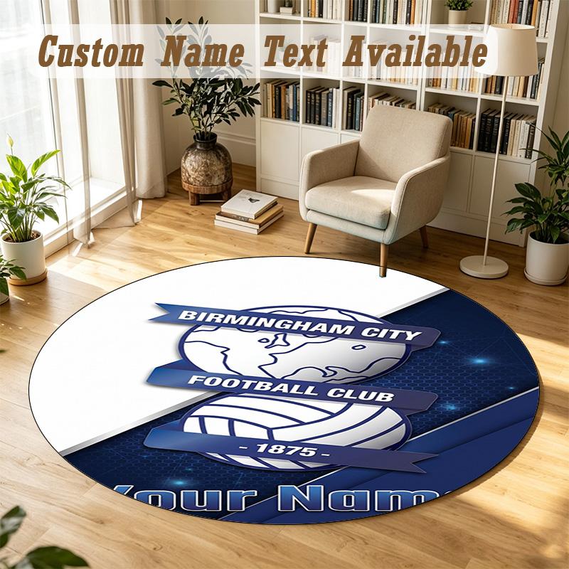 Round Rug Custom NameBIRMINGHAM CITY Football Pattern Non Slip Carpet Home Floor Decor