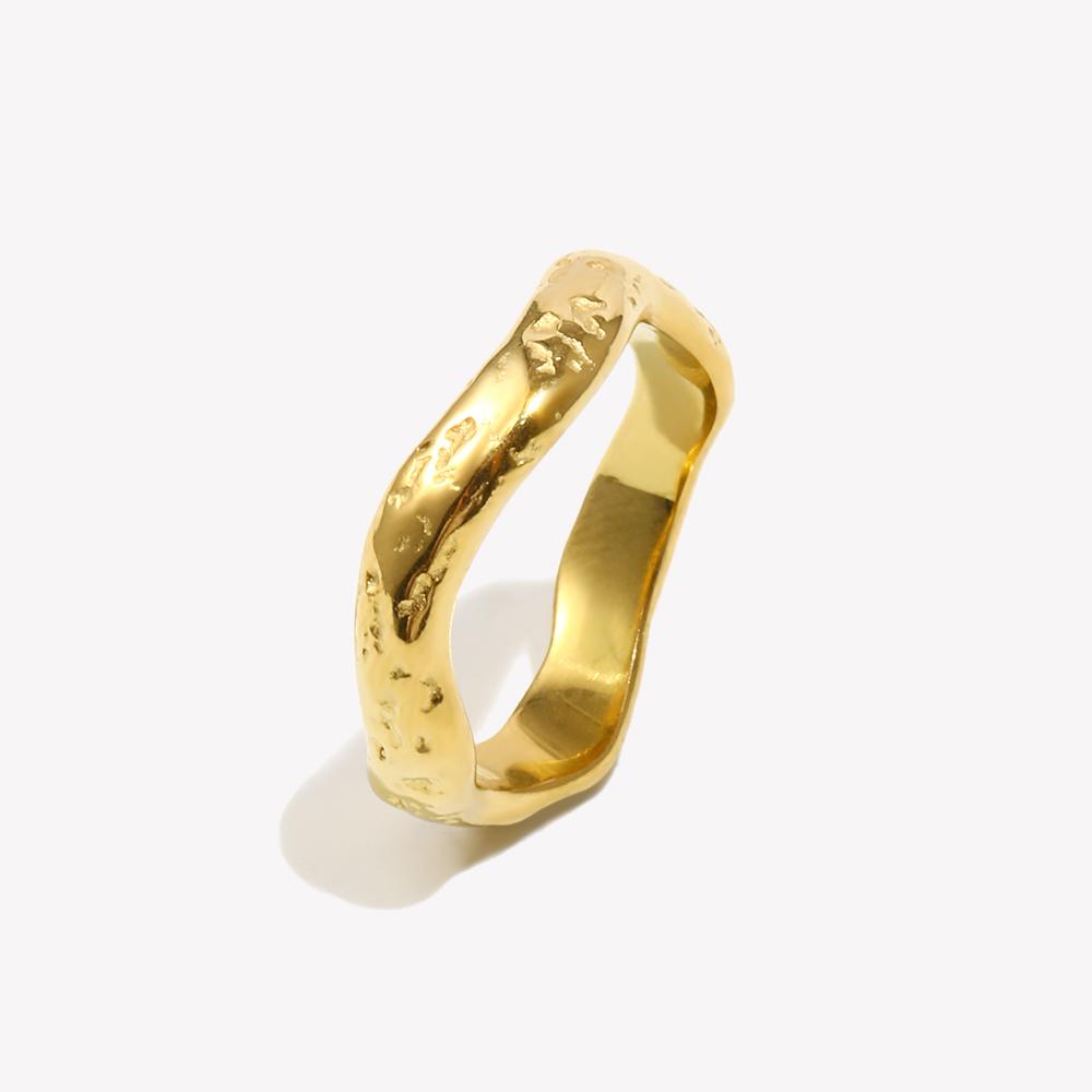 E.B.belle Anel Liso Padrão Batida Onda Resistente à Água Sem Manchas Banhado a Ouro 18K Anéis Femininos Acessórios de Aço Inoxidável 316L