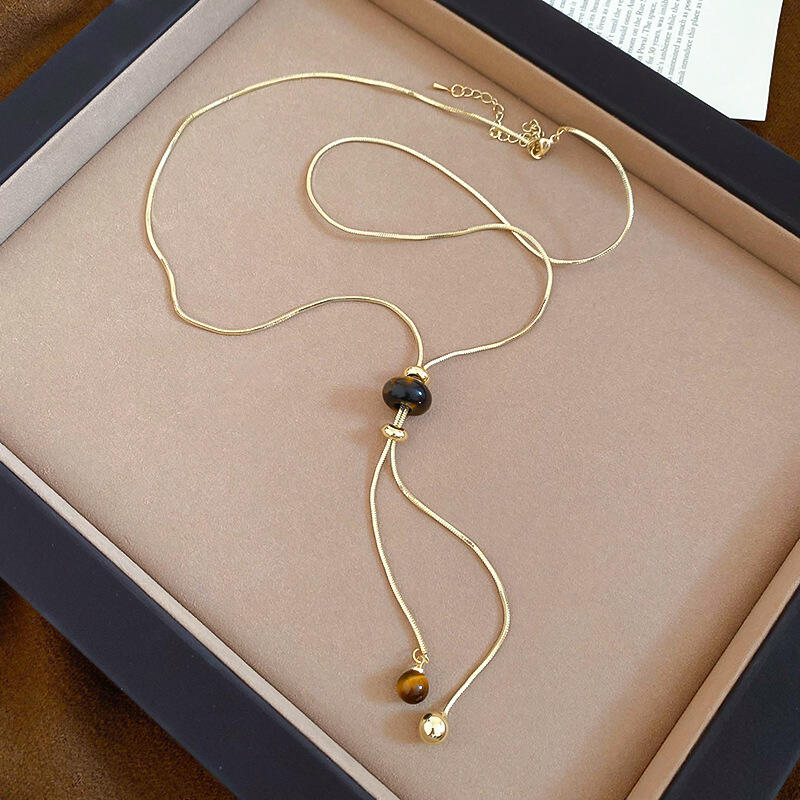 Vintage Maillard Brown Stone Pendant Necklaces for Women Girls Trendy Casual Pulling Rope Necklaces Daily Commute Jewelry Gifts