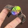 Natural Rainbow Solar Quartz Gemstone Copper Wire Wrap Bangle Adjustable V3t26