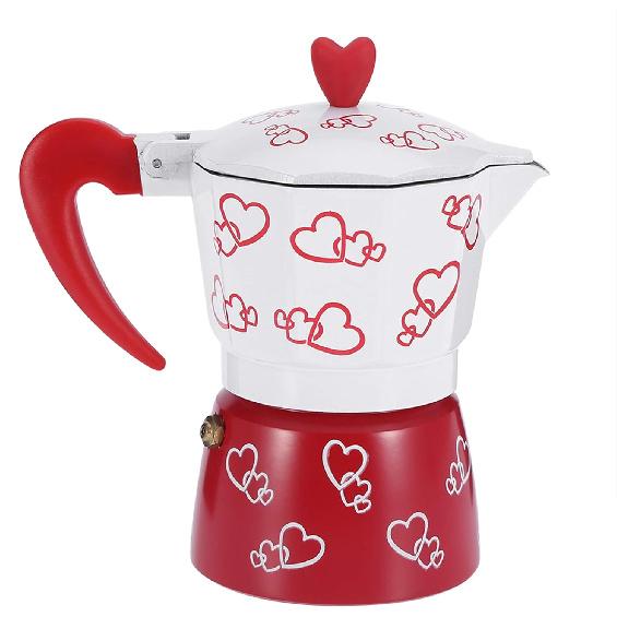 Stovetop Espresso Maker Moka Pot Classic Italian Style Coffee Maker Aluminum for Great Flavored Strong Espresso Delicious Coffee(Red Heart Large)