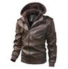 Hooded Leather Jacket Men's Fashion Trend Locomotive PU Leather Jacket Large Size Youth Jacket Hat Removable Casual Jacket