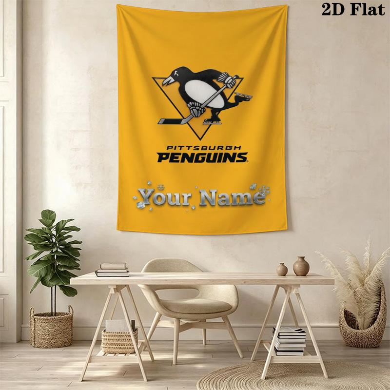 Name Custom Pittsburgh Penguins Wall Tapestry Aesthetic Wall Hanging Printed Fabric Blanket Decorative Tapestries for Bedroom Living Room Home Decor