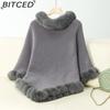 BITCED Solid Colour Wool-Trimmed Pullover for Women Autumn/Winter Thick Vintage Check Knitted Cape Shawl