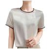 Peach Women Shirt 2026 Summer New Silk Satin Short Sleeve T Shirt Women'S Mesh Solid Color Vest Temperament V Neck Apparel Shirt