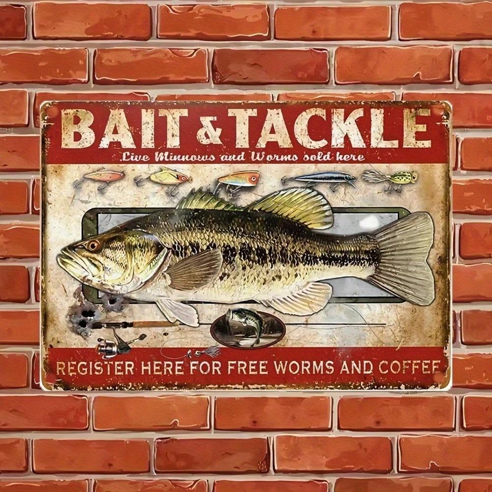Vintage Fishing Bait Tackle Metal Sign X Inch Rustic Wall Decor for Man Cave Garage