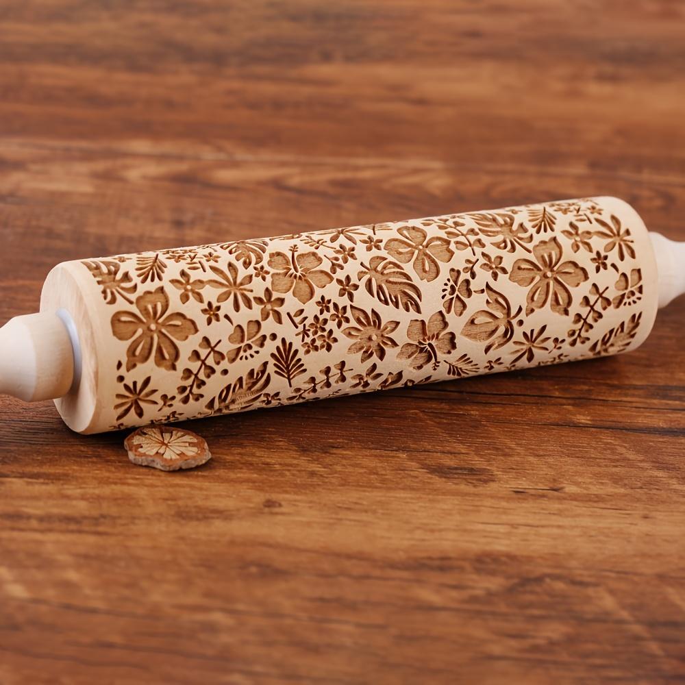 

1pc, Flowers Leaves Rolling Pin, Wooden Embossing Dough Roller, for Pizza, Pie, Cookie, and More, Kitchen Utensils,Kitchen Gadgets,Kitchen Accessories 1pc