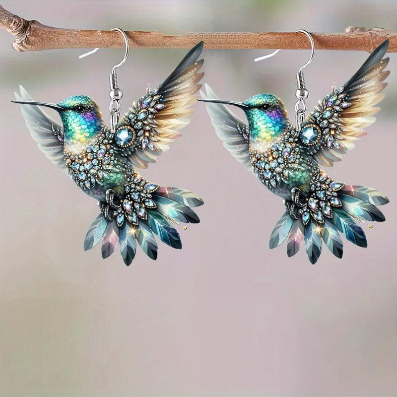2024 Retro Colorful Bird Acrylic Earrings - European and American Fashion