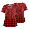 Women's Fashionable Printed Round Neck Pocket Short Sleeved Shirt With Slit Hem Uniform And Worker's Top