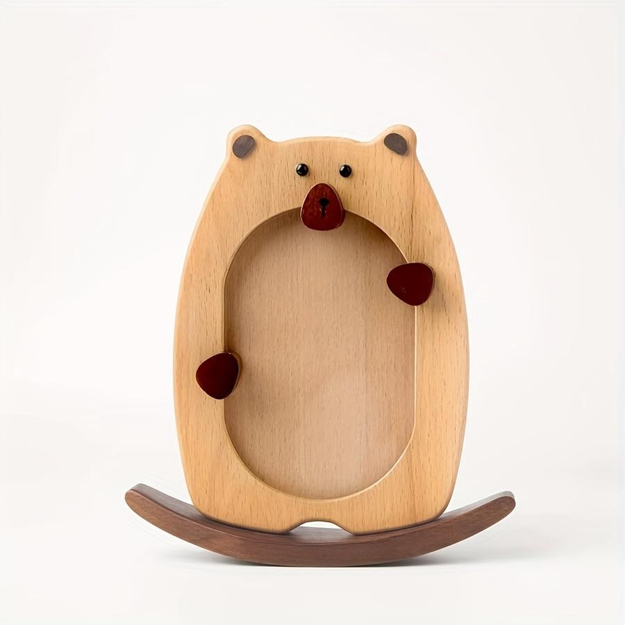 Dřevěný minimalistický houpající se medvídek fotorámeček pro miminko a děti bukové dřevo domov roztomilá dekorativní ozdoba